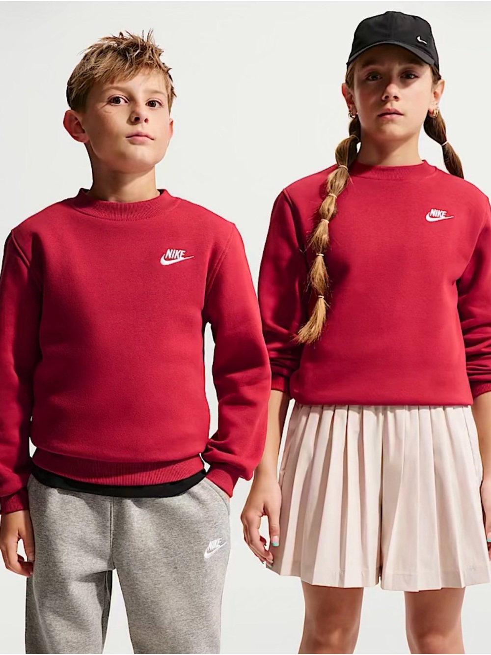Nike Kids Red Crew Sweatshirt with Swoosh